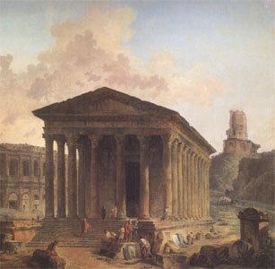 The Maison Carre at Nimes with the Amphitheater and the Magne Tower (mk05)